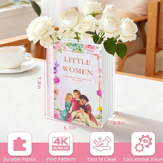 MYLARREN 3D Puzzle Vase for Adults Kids, 120 Pcs Puzzle Book Vase for Flowers, Arts and Crafts for Kids 4-6, Adults, Girls, Cute Unique Vases for Book Shelf Decor, Books Lover Gifts(Little Women)