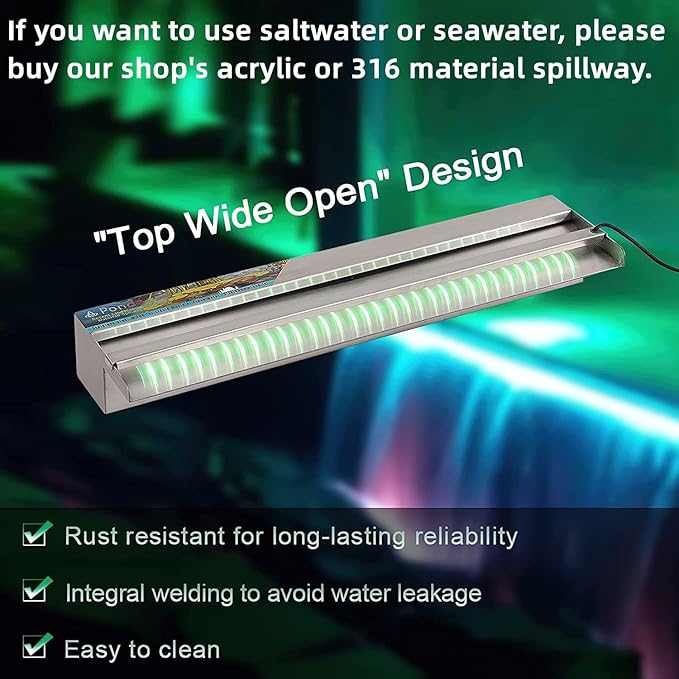 YUDA 24'' Stainless Steel Waterfall Pool Fountain with SMD LED 7 Color Changing and Remote, Lighted Waterfall Spillway for Sheer Descent Garden Outdoor