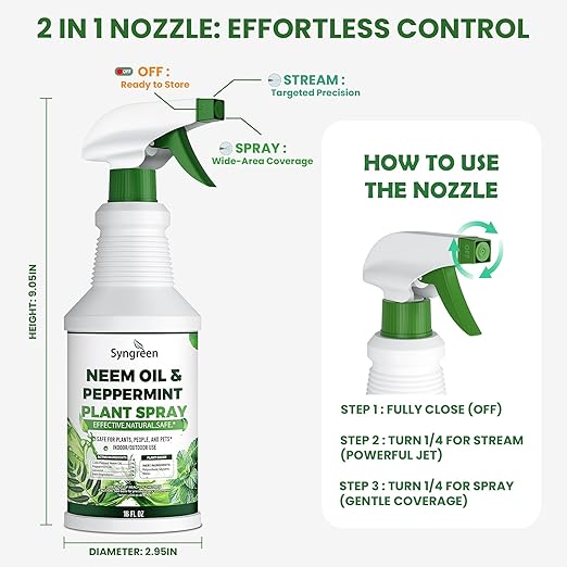 Syngreen Neem Oil Spray for Plants with Peppermint – Gentle Leaf Maintenance for Indoor and Outdoor Greenery, 16oz