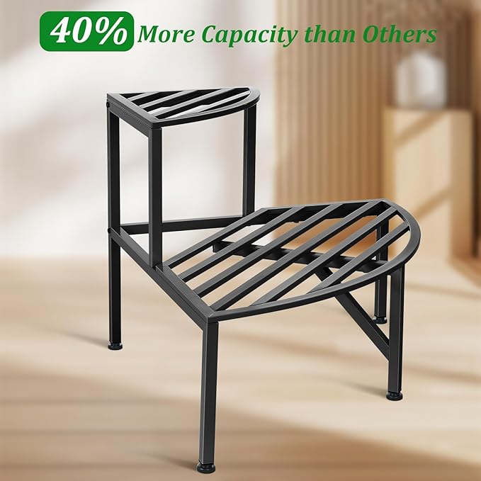 Dipion Corner Plant Stand Outdoor Metal,2 Tier Heavy Duty Ladder Plant Shelf Indoor for Multiple Plants,37.08" L x 22.83" W x 20.07" H,Black