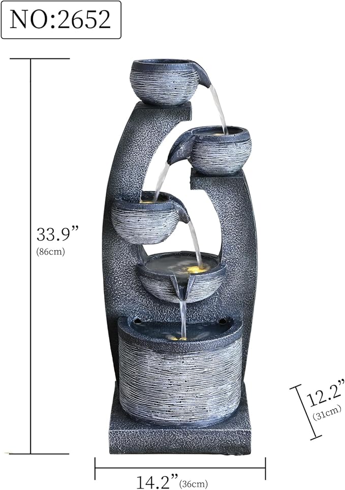 Qingyinge 33' H Modern Outdoor Fountain Resin Outdoor Garden Fountains with Contemporary Design LED Light for Garden, Patio, Deck, Porch, Backyard and Home Art Decor