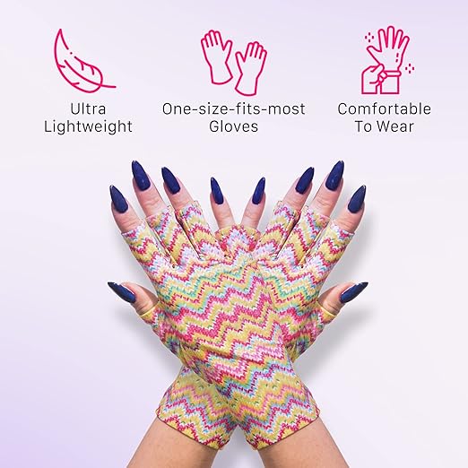 ManiGlovz Original UPF 50+ UV Light Protective Nail Gloves | UV Shield Gel Manicure Gloves for Women, Anti-Fingerless Sun Protection Driving Accessory with Chain of Love Print