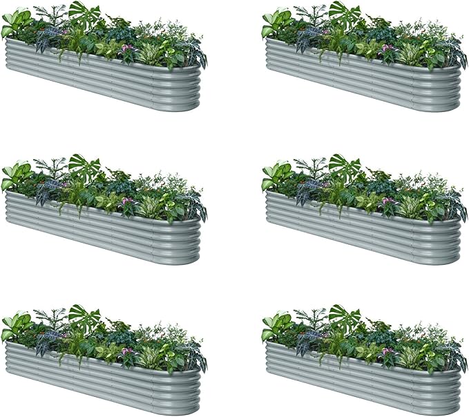 6-Pack Galvanized Raised Garden Bed 10x2x1.5 | 8x4x1.5 ft, 18" Tall Metal Planter Boxes Outdoor for Herb Vegetable, Modular Raised Flower Bed for Gardening with Zn-Al-Mg Coated - Brooklyn Grey