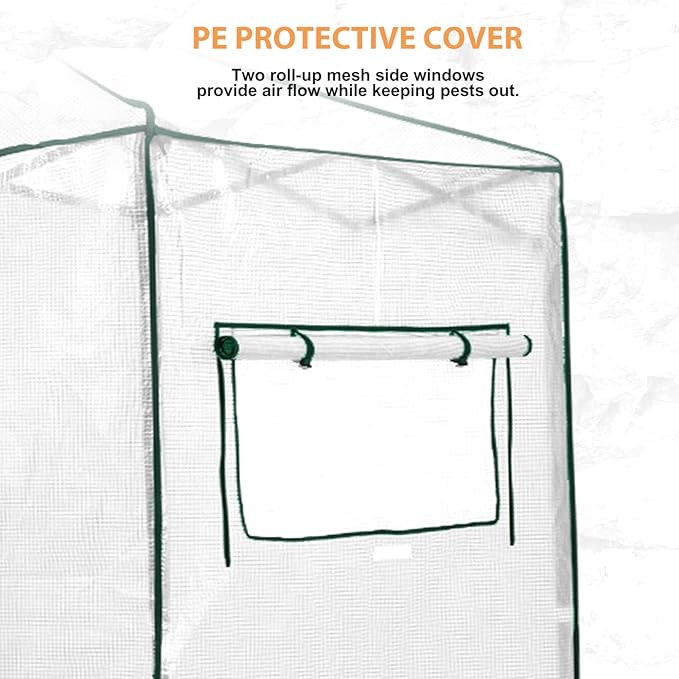 EAGLE PEAK Replacement Cover for 6x4 Portable Walk-in Pop up Greenhouse, Front Roll-Up Zipper Entry Door and 2 Roll-Up Side Windows (Frame Not Included), White