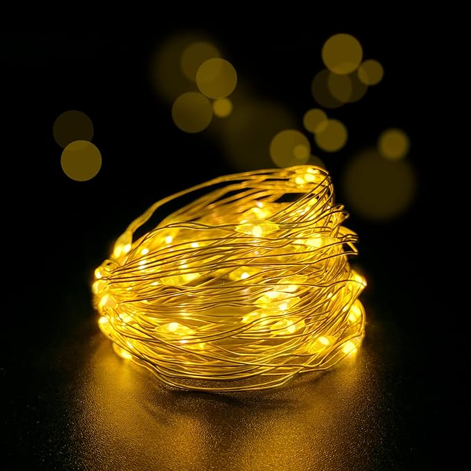 with Timer Function Battery Operated Dewdrop Led Lights,Mini Fairy Lights for Home Parties Christmas/Halloween Holiday Decoration,6 Hours on/18 Hours Off,30 LEDs,10 Feet (Yellow, 1)