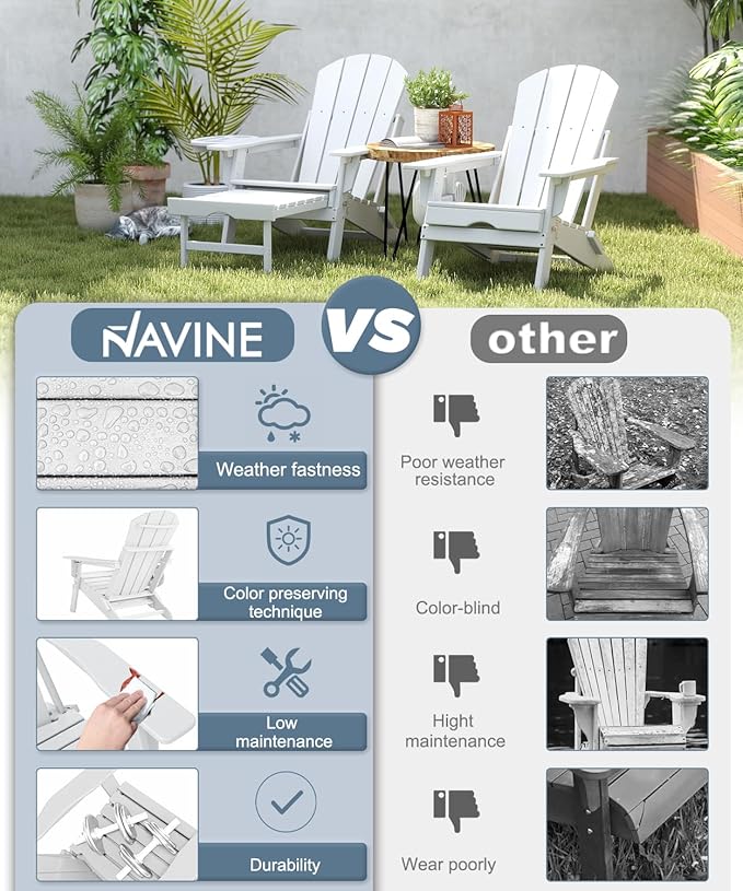 Adjustable Adirondack Chair with Retractable Ottoman Set of 2, HDPE Folding Adirondack Chair with Cup Holder, All Weather Fire Pit Chair for Outdoor.