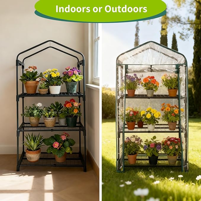 3 Tier mini Indoor Greenhouse Upgraded with Shelf Clips,27"x19"x50" Greenhouse for Indoors&greenhouses for Outdoors with PVC Cover and Roll-Up Zipper Door