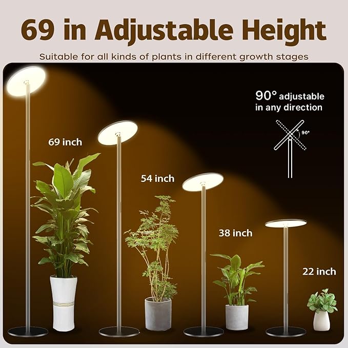 AJABotanics 69” Tall Grow Lights for Indoor Plants Full Spectrum, 40W Sunlike Standing Plant Lights for Indoor Growing, 10-Level Dimmable, Adjustable Height for Various Plant Sizes