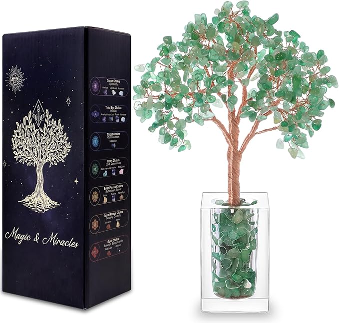 Magic and Miracles Green Aventurine Crystal Tree Home Decor, Green Healing Crystals Stones, Bonsai Money Tree, Home Table Desk Decor, Christmas Housewarming for Women Wife Friend