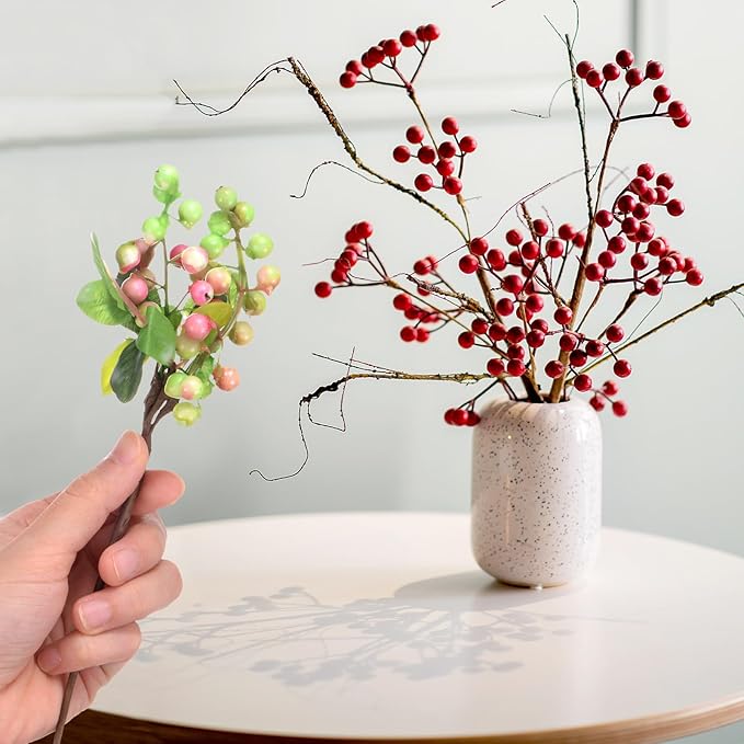 3-Pack Artificial Berry, 9.8 Inch Faux Holly Berry Foam Faux Frosted Berries with Stems for Home/Wedding/Christmas/DIY/Party/Garden/Office [White Pink]