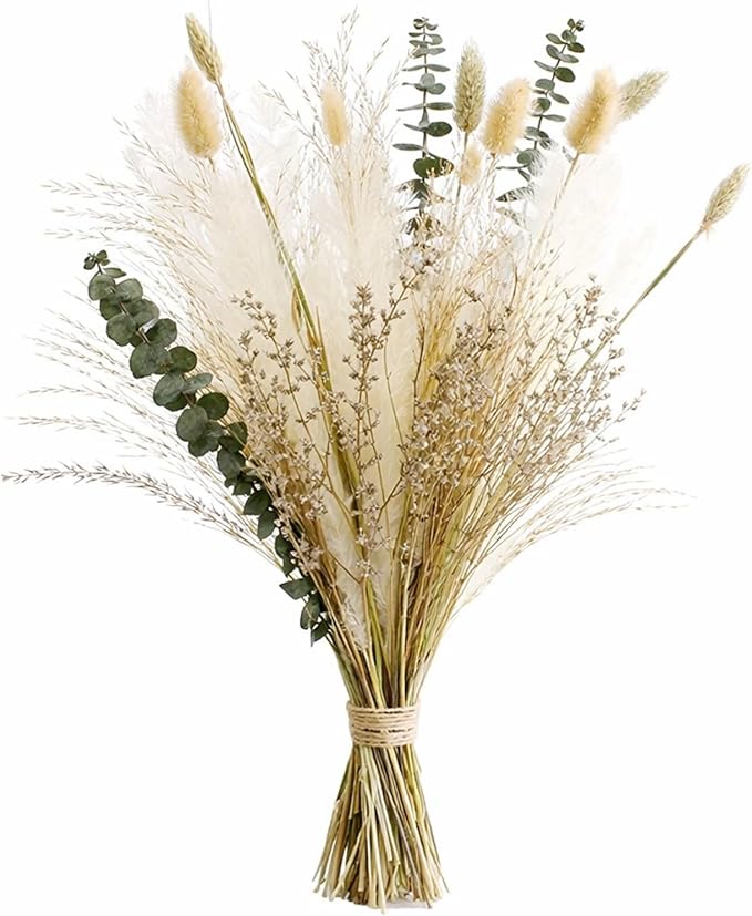 Musunny Natural Dried Flower Bouquet,17" Dried Flowers for Vase,Dried Floral Arrangements for Boho Farmhouse Home Décor Indoor with Pampas(Green)