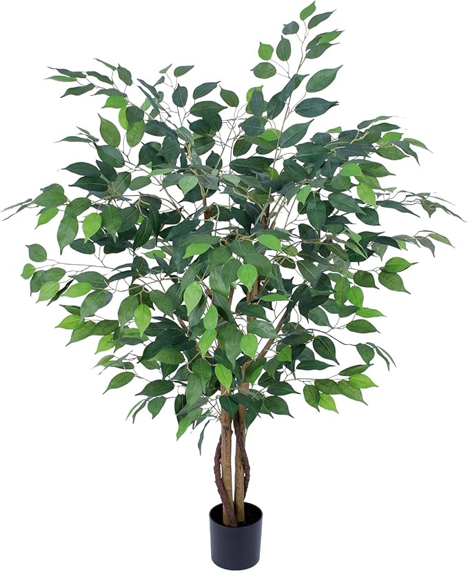 AQUGQ Artificial Ficus Tree 4ft, Artificial Plants Indoor with Realistic Leaves & Trunk, Fake Plants for Home Office Living Room Decor.