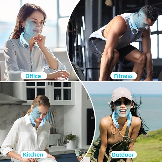 Kinhowly Portable Neck Fan,Hands Free Personal Wearable Bladeless Fan,6000mAh USB Rechargeable,360° Cooling,LED Display,4-Speeds,Birthday Gifts for Men Women Dad Mom,Valentines Day Gifts (Light blue)