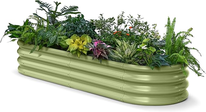 Galvanized Raised Garden Bed 6x2x1ft - 12" Tall Metal Planter Box for Outdoor Plants, Vegetable, Herb with Durable Steel & Rot Resistant, Small Flower Bed for Balcony and Patio - Moss Green