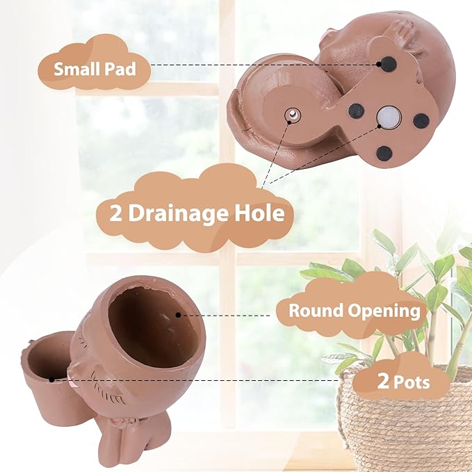 vomiceak Face Planter Pots Head Planters for Indoor Outdoor Plants - Double Plant Pots for Flower Succulent with Drainage Holes - Ideal Present Ideas(Black Lady)