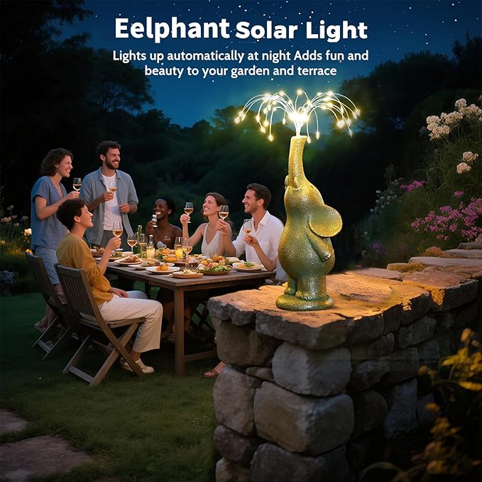 Roundot Elephant Statue Outdoor Solar Lights Garden Sculpture, 60 LED Chips Birthday Gift Women,Mothers,and Elders. Ornamental Piece for Balconies, Gardens, patios, courtyards, and lawns