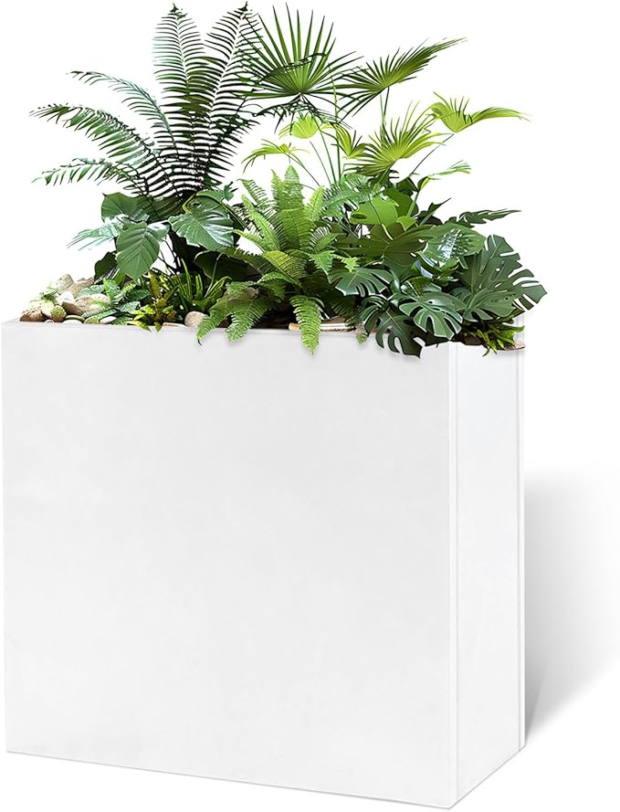 GZLVSOW White Metal Long Planter for Outdoor Plants 24" x 10" x 24" Metal Rectangular Outdoor Planter Box Spliced Flower Box with Partitions for Outside,Indoor,Garden (White, 24 * 10 * 24)