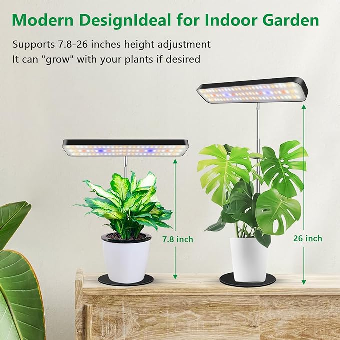 Aumtrly Plant Lights for Indoor Growing, Full Spectrum Grow Light 3 Pack with Base, 26 Inch Height Adjustable LED Grow Lamp with 6/12/16H Timer, 5 Dimming Levels, Ideal for Seeds Starting