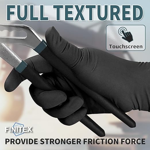 FINITEX - Black Nitrile Disposable Gloves, 5mil, Powder-free, Medical Exam Latex-Free 100 PCS For Examination Home Cleaning Food Glove (Medium)