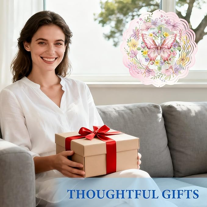 Butterfly Wind Spinners Outdoor, Birthday Gifts for Women Wife Mom, Butterfly Hanging Wind Sculptures Spinners for Christmas, 12 inch Outdoor Indoor Hanging Ornament for Garden Backyard Lawn