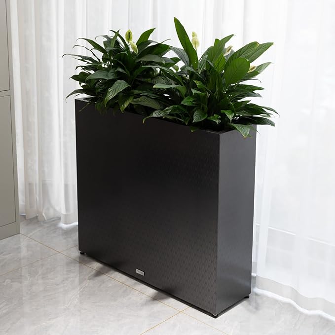 CYC Luxury 30"H x 34"W x 10"D Black Stainless Steel Rectangular Tall Large Planter Box with Mirror Etching No Coating for Indoor or Outdoor Patio/Porch, Modern Décor for Tall Plants, Trees, Flowers