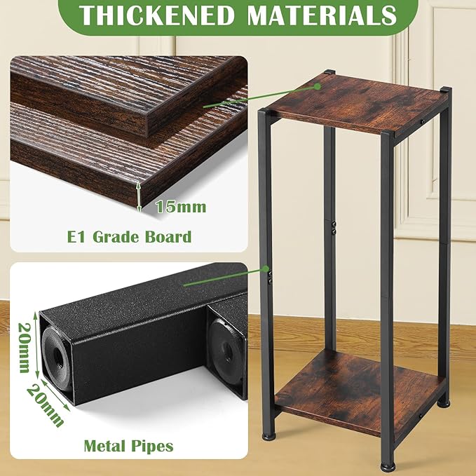 Dipion Tall Plant Stand Indoor,31 Inch Plant Stands,2 Tier Metal Plant Stand with Heavy Duty Wood,Rustic Brown and Black