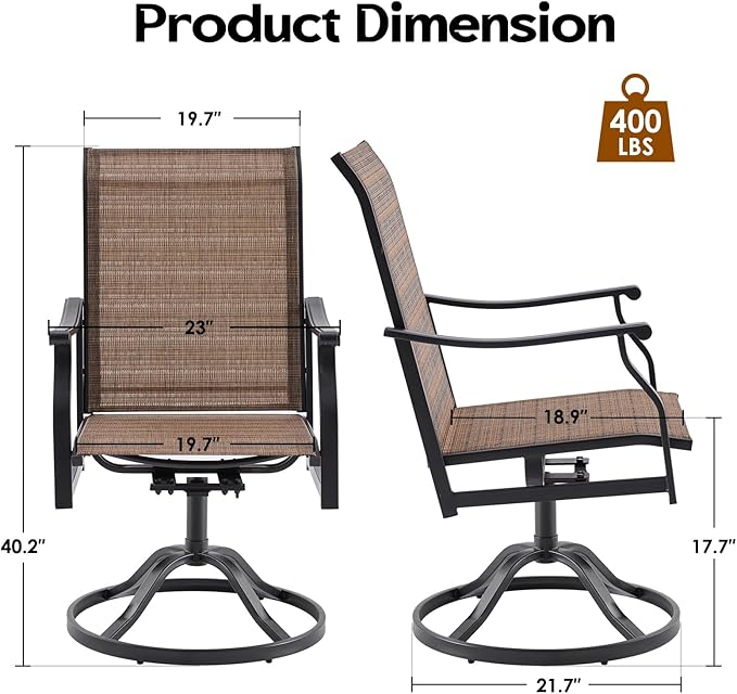Soohow Swivel Outdoor Dining Chairs Set of 8, Patio Swivel Dining Chair with Textilene Fabric, Outdoor Metal Armchair All Weather Resistant, Ergonomic Comfort, Perfect for Patio, Backyard, Balcony