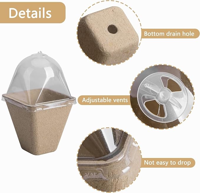PURPLE STAR 1N 40 Pcs Square Biodegradable Seed Starter Pots with Humidity Dome - 3.1 Inch Square Planter for Outdoor Garden Vegetable Flower Germination