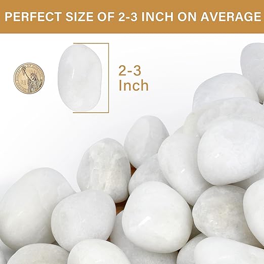 NUPICK 6lb White River Rocks for Plants Indoor, 2-3Inch White Pebbles for Vases Fillers, Decorative Gravel for Fish Tank, Natural Polished Stones for Succulent, Bonsai, Landscaping, Bird Baths