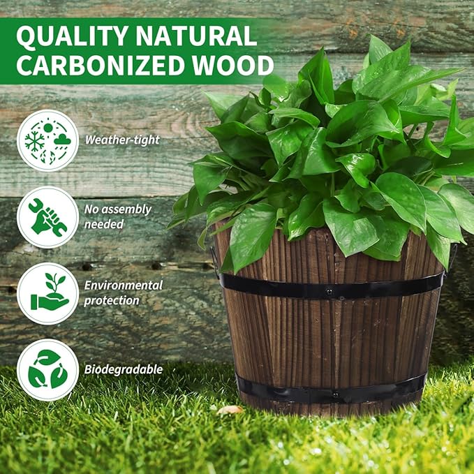 Wooden Round Barrel Planter Flower Pot for Succulents with Permeable Bottom 7.08X7.08X5.9 Inches Indoor Outdoor Home Office Garden D Cor