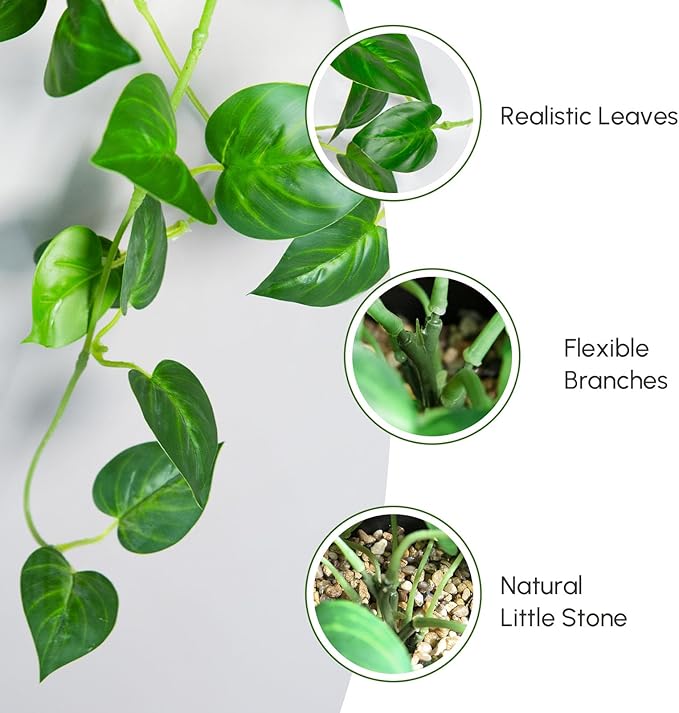 2Pcs Faux Hanging Plant Indoor, Artificial Potted Plants with Plastic Pot, Fake Ivy Plants for Home Decor for Room Office Shelf Tabletop Decoration