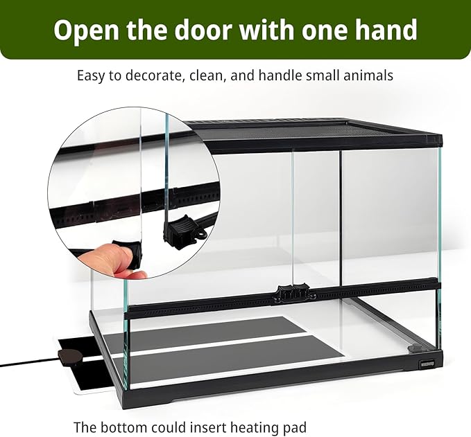 waazoorep 17 Gallon Reptile Glass Tank 20"x14"x14" with Drainage Hole - Pre-Assembled Reptile Cage Enclosure for Turtle,Tortoise,Hermit Crab,Bearded Dragon,Gecko,Lizard,Snake,Spider,Fish,Tarantula
