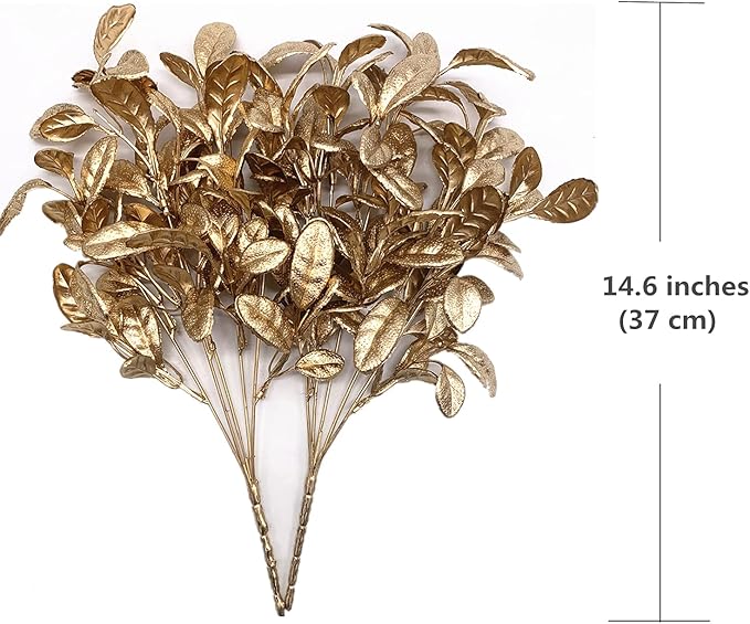 CATTREE Artificial Plants for Christmas Decor, Golden Plastic Grass Fake Leaves Shrubs Simulation for Indoor Outdoor Home Garden Party Hall Office Table Décor Planter Filler Gold Plant 3 Pack