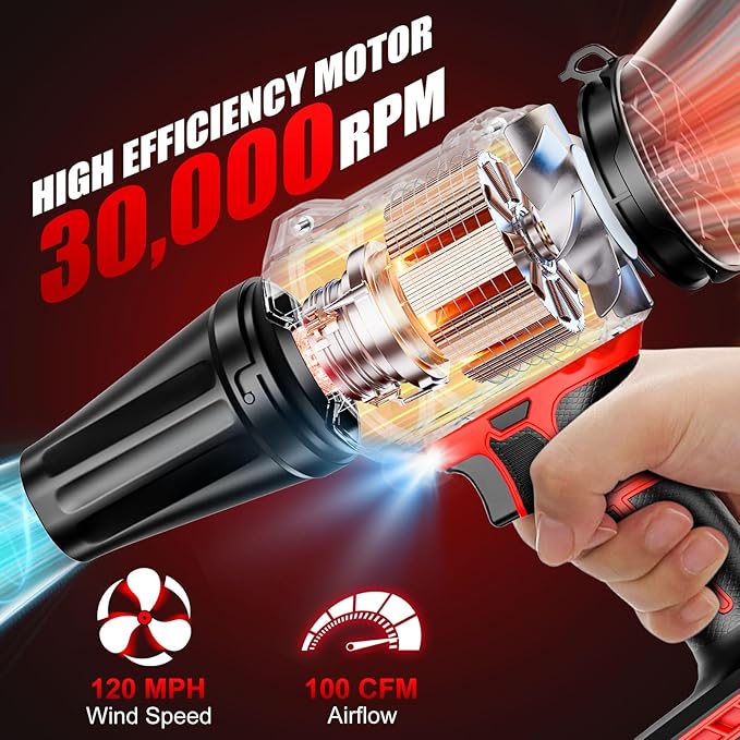 Cordless Leaf Blower for Milwaukee 18V Batteries, 120-MPH Handheld Dust Blowers with LED Light & 2 Nozzles, Battery Powered Variable Speed Turbo Blower for Leaves/Dust/Patio/Lawn/Snow(No Battery)