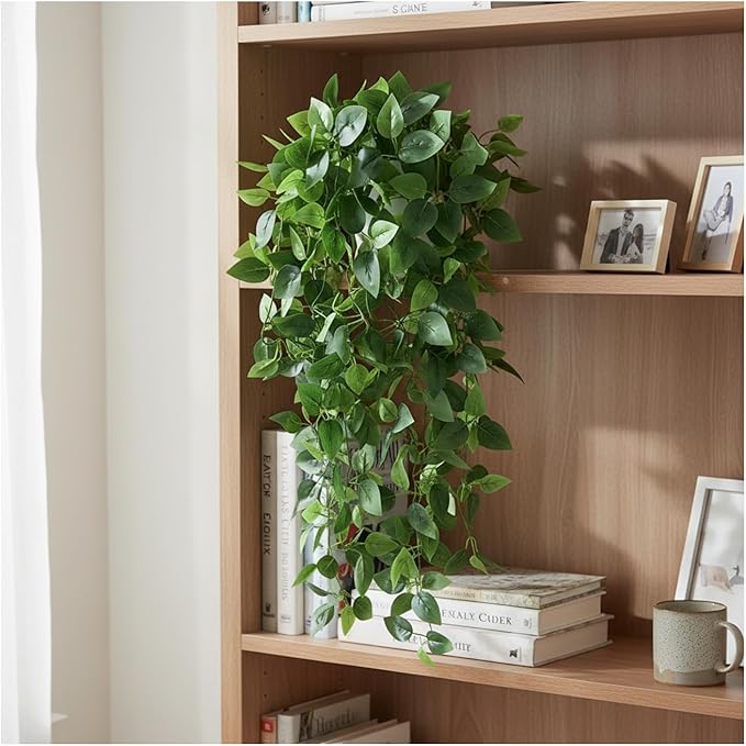 35.5" Artificial Pothos Ivy Plants Set of 2 with Pots, Fake Hanging Greenery Silk Leaves for Home Decor, Realistic Faux Plants for Shelf Tabletop Office, No Maintenance Needed (Light & Dark Green)