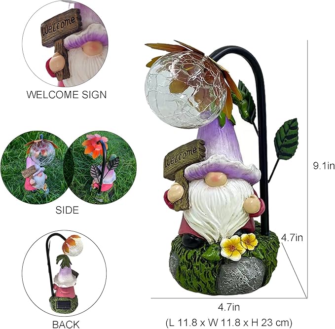Maikall Rish Garden Gnomes Outdoor Statue with Solar Lights Welcome Gnome Home Garden Decor Mom Gifts for Yard Patio Home Garden