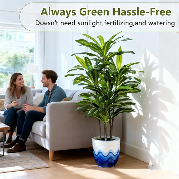 Dracaena Artificial Plant Indoor 4FT - Tall Faux Floor Plant in Pot - Large Tropical Fake Tree with Lifelike Leaves - Artificial Dracaena Tree for Home Office Living Room Decor