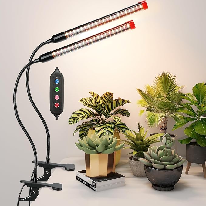 JINHONGTO 2Pack 9 Watt Clip Grow Lights for Indoor Plants with Timer, Mini Pot Plant Grow Light, Full Spectrum Small Bonsai Grow Light, Bright Enough Plant Growing Lamps