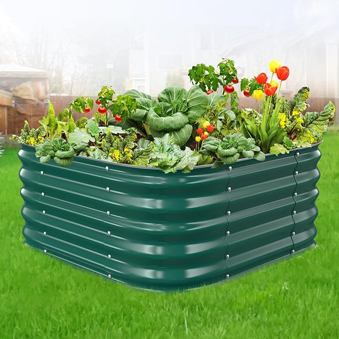 Galvanized Raised Garden Bed, 2.3x2.3x1.5ft Garden Planter Bed Outdoor, Heavy Duty Rustproof Steel Raised Bed Kit for Gardening Vegetables Fruits Flowers Grow Green