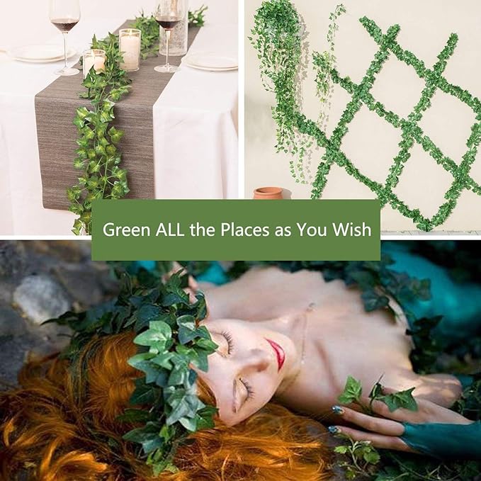 Fake Vines for Room Decor 48PCS Artificial Ivy Garland with Clip 336FT Green Flowers Hanging Plants Faux Greenery Leaves Bedroom Aesthetic Decor for Home Garden Wall Wedding