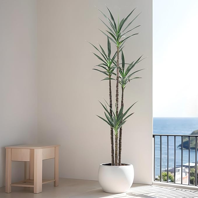 Artificial Tree 7ft Faux Agave Plant with 60 Leaves and 4 Realistic Trunks,Fake Floor Potted Artificial Tall Plants for Home Office Garden Decor Indoor (7Feet,1Pack)