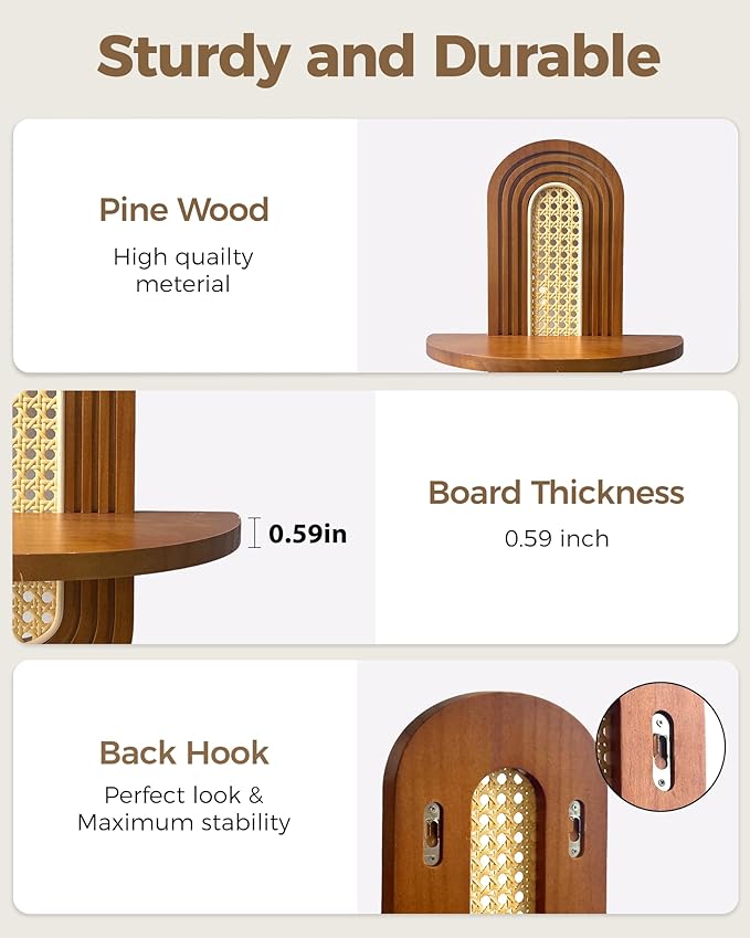 Bamworld Boho Wall Decor Brown Plant Wall Shelf, Mid Century Modern Decor Hanging Plant Shelf, 1-Tier Bamboo Floating Shelves for Home, Bathroom Bedroom Living Room, Office Holding Planter Decoration