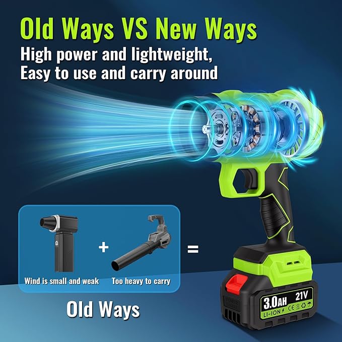 Blumway Leaf Blower Cordless with Battery, 21V Handheld Leaf Blower with 3 Extended Nozzles, Electric Leaf Blowers with 2 Pcs 3.0Ah Batteries, Portable Leaf Blowers for Lawn Care, Leaves,Dust, Car