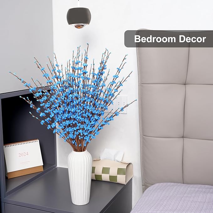 10 Pcs 29.5" Long Jasmine Artificial Flowers Fake Flowers Dry Branches Stem for Home Office DIY Floral Art Plant Wedding Table Centerpieces Party Vase Decoration (Macaron Blue)
