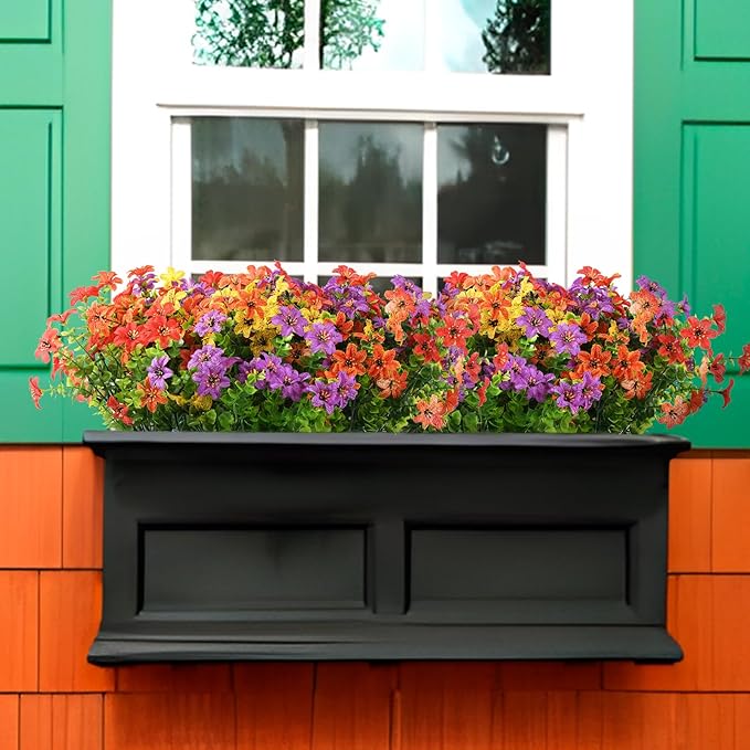 Homsunny 24 Bundles Artificial Flowers for Outdoors Fake Plants Spring Home Decoration, Realistic Faux Flower Silk Daisy with Eucalyptus Stem UV Resistant Patio Planter Porch Yard Window (4 Colors)