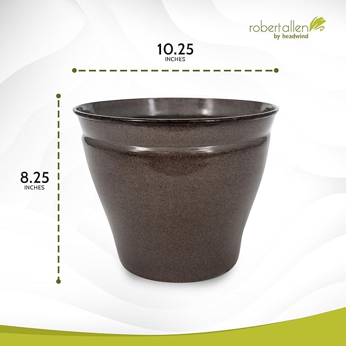 Headwind Glazed Ironstone Avery Collection Decorative Plant Pot – 10" Pebblewood Brown Decorative Pot – Lightweight & Durable Flower Pots for Indoor Plants - Outdoor Planter by Robert Allen