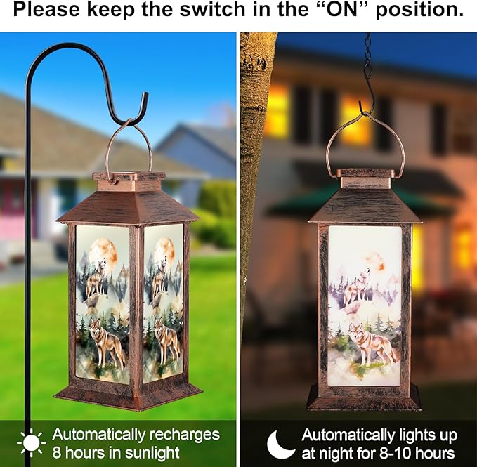 Pawatee Solar Hanging Lanterns, Wolves Style, Bronze Finish, 2 LED Lights, Waterproof, Ideal for Garden, Patio, Lawn, and Porch