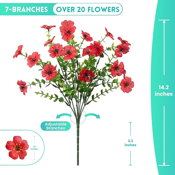 Hrobek Fake Artificial Flowers for Outdoors Faux Plants Outside Indoor,UV Resistant Realistic Silk Daisy for Home Patio Garden Back Yard Front Poch Decor Spring Summer(12 Bunches,4 Multi Colors)