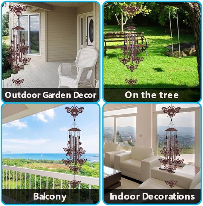 37" Bees Wind Chimes Outdoor Decoration, Memorial Wind Bells, Mobile Chimes, Blessing Wind Chime, Romantic Wind Catcher, Bee Decor, Bee Wind Chimes Gifts for Mom, Home, Balcony, Tree, Festival, Garden