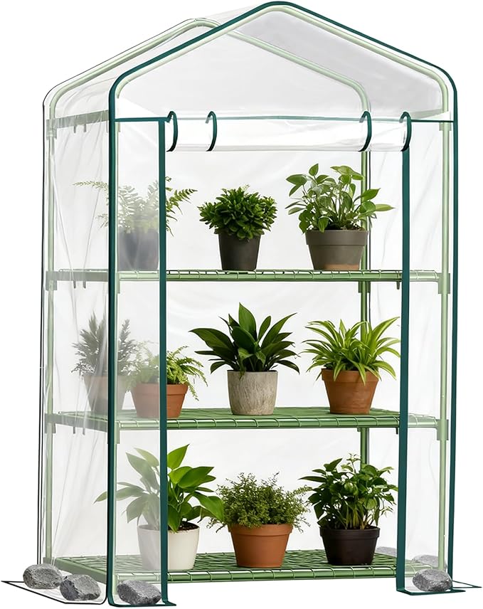 Mini Greenhouse for Outdoor Indoor, 3 Tier Shelves Small Green House for Winter, Portable Greenhouses with PE-Coated Metal Frame Heavy Duty PVC Cover, Plant Rack Stand House 2.3x1.6x4.2ft